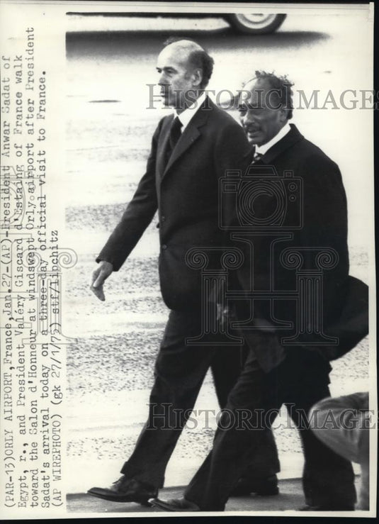 1975 Press Photo Egypt Pres Anwar Sadat France Pres Valery Giscard d'Estaing - Historic Images