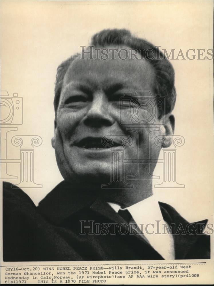 1971 Press Photo Willy Brandt, 57 year old West German chancellor won the 1971 - Historic Images