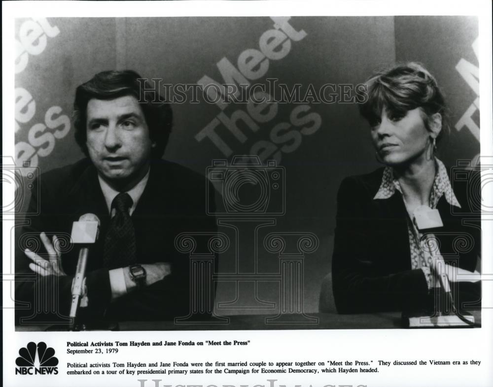 1979 Press Photo Political Activists Tom Hayden and Jane Fonda on NBC's Meet - Historic Images