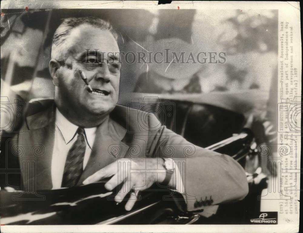 1937 Press Photo Pres. Roosevelt Back at His Ryde Park for a July 4th Vacation - Historic Images