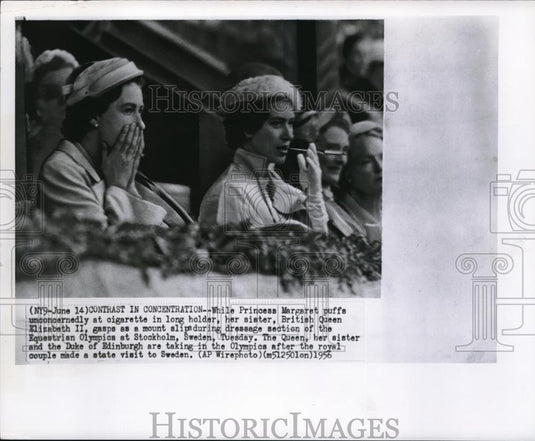 1956 Press Photo Princess Margaret & Queen Elizabeth II at Equestrian Olympics - Historic Images
