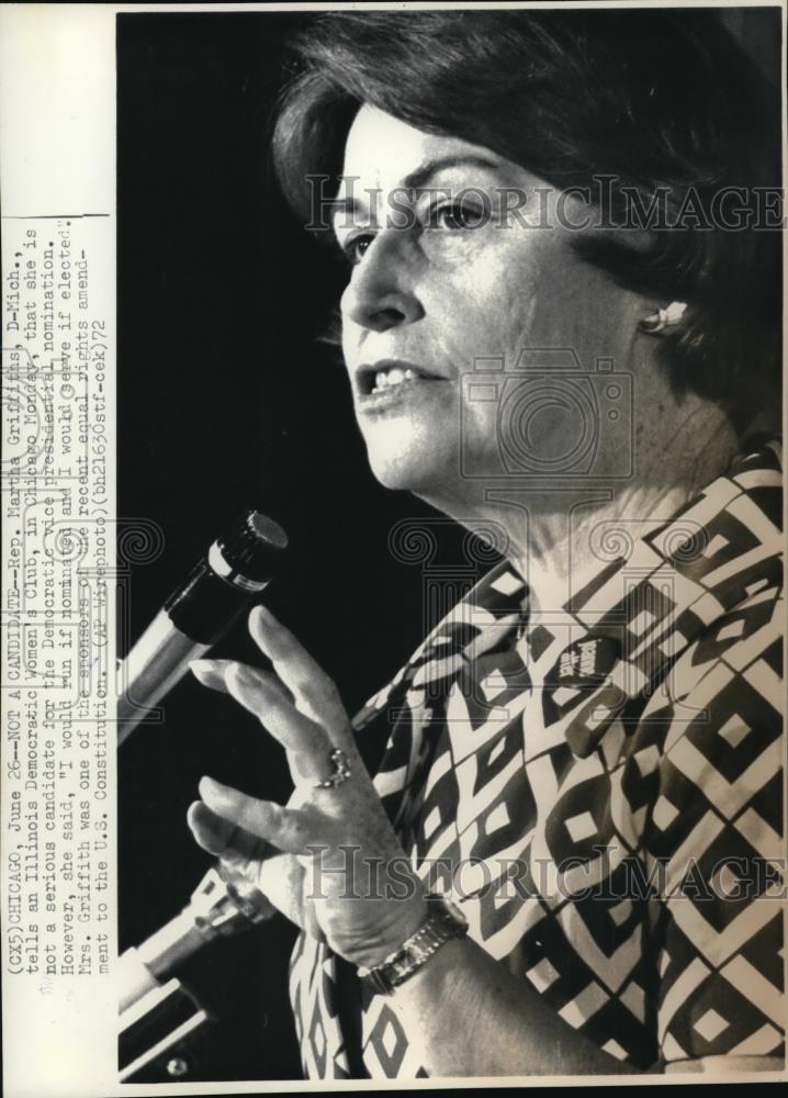 1972 Press Photo Rep. Martha Griffiths,D-Mich. at Ill. Democratic Women's Club. - Historic Images