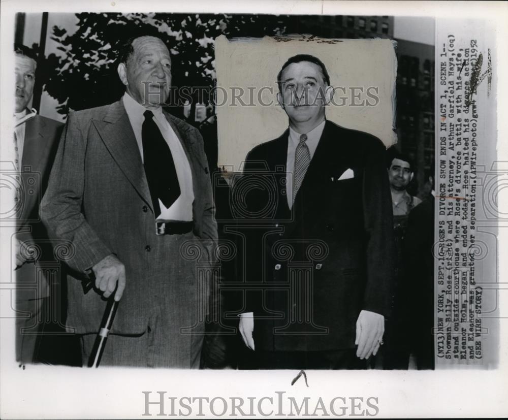 1952 Press Photo Billy Rose with his lawyer, Arthur Garfield Hays - Historic Images
