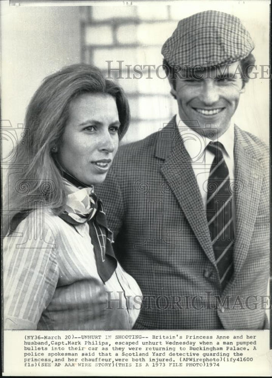 1974 Press Photo England Royal Family Princess Anne and husband Mark Philips - Historic Images