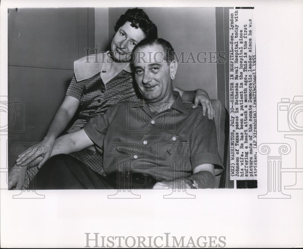 1955 Press Photo Sen. Johnson of Texas in Hospital suffered from heart attack - Historic Images