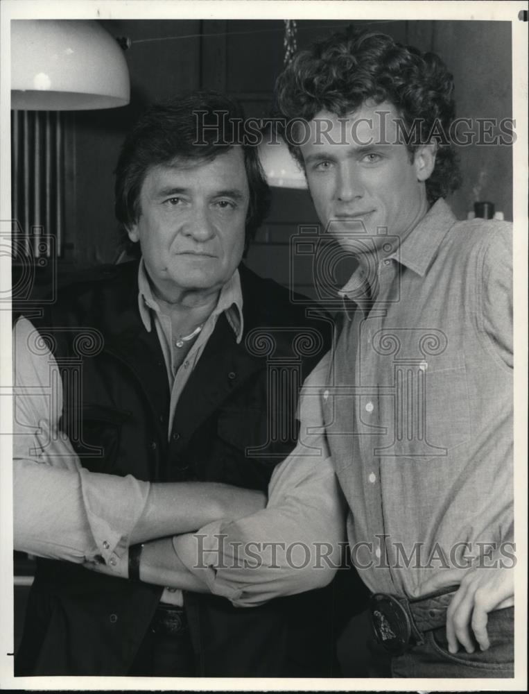 1984 Press Photo Johnny Cash and Greg Webb in The Baron and the Kid - cvp40029 - Historic Images