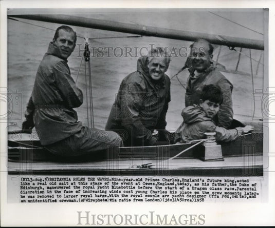 1958 Press Photo 9 year old Prince Charles, England's future King, acted like a - Historic Images