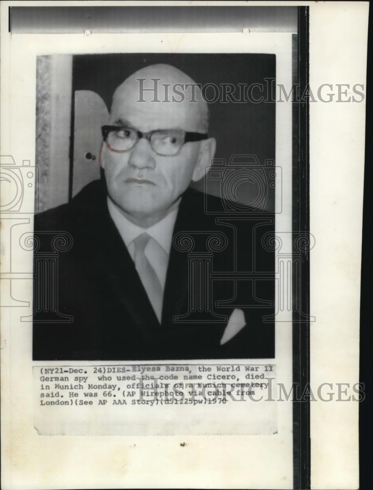 1970 Press Photo Elyesa Bazna, World War II German spy who used code name Cicero - Historic Images