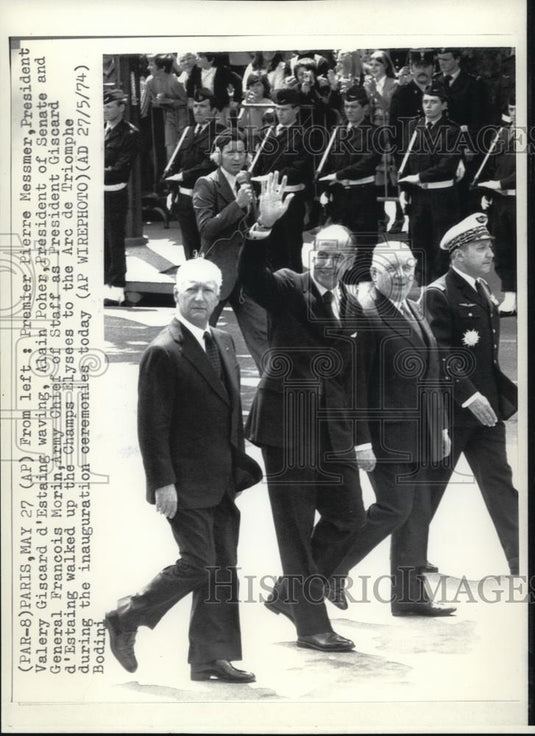 1974 Press Photo Pres Valery Giscard d'Estaing, Premier Pierre Messmer - Historic Images