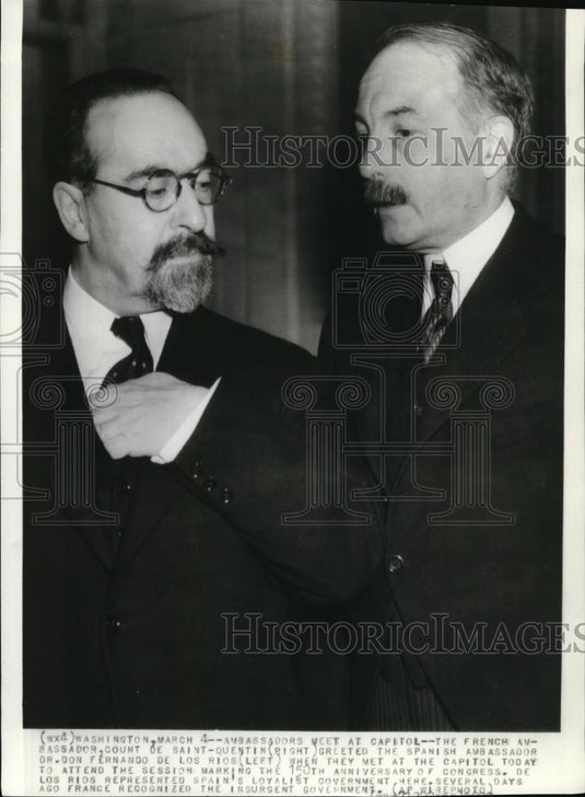 1938 Press Photo Ambassadors, Don Fernando de los Rios & Count De Saint Quentin - Historic Images
