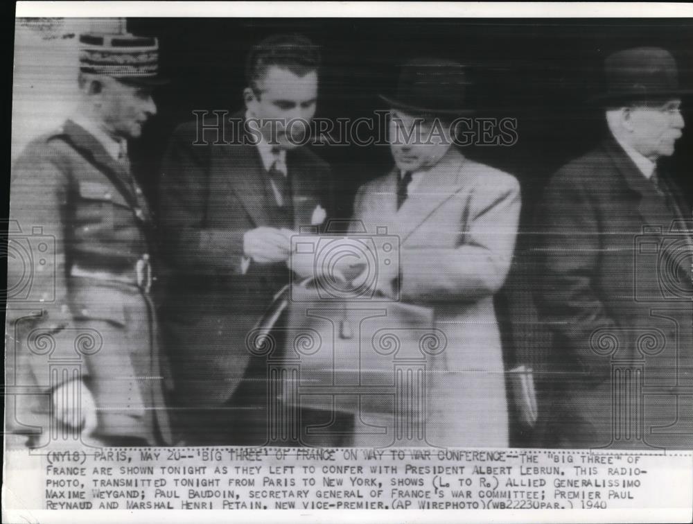 1940 Press Photo Maxime Weygand, Paul Baudoin, Paul Reynaud &amp; Henri Petain - Historic Images