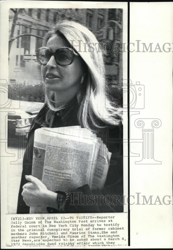 1974 Press Photo Reporter Sally Quinn of the Washington Post testifies in NY Crt - Historic Images