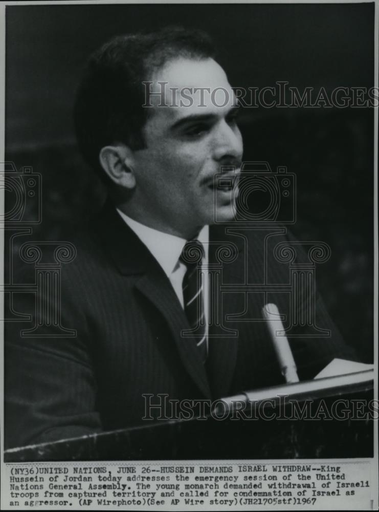 1967 Press Photo King Hussein Addresses Emergency Session of UN Gen Assembly - Historic Images