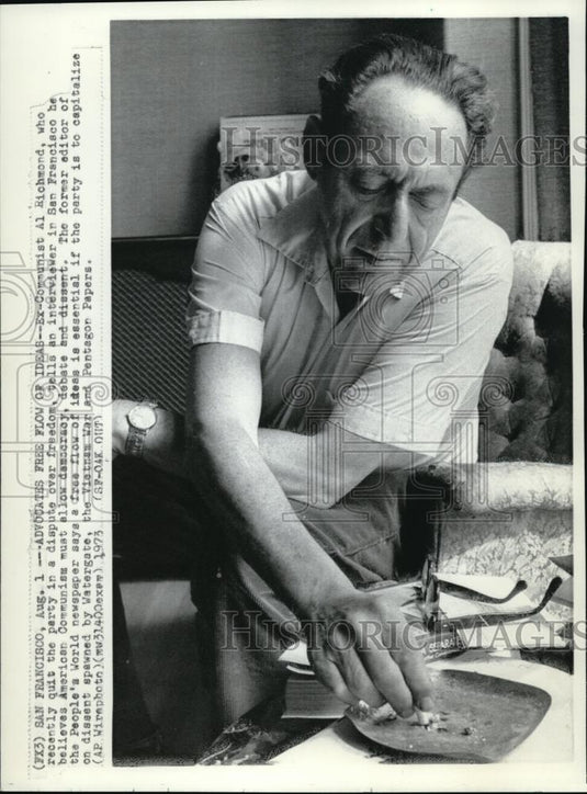 1973 Press Photo Must allow democracy, debate & dissint, what Al Richmond says - Historic Images