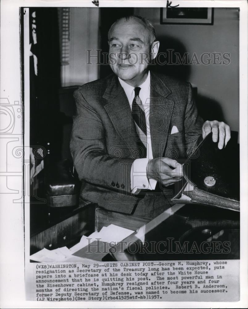 1957 Press Photo George M. Humphrey, resigned as Secretary of Treasury - Historic Images