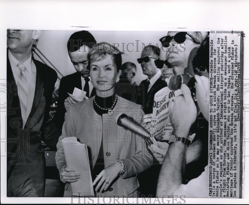 1959 Press Photo Debbie Reynolds agrees to quick divorce to Eddie Fisher - Historic Images