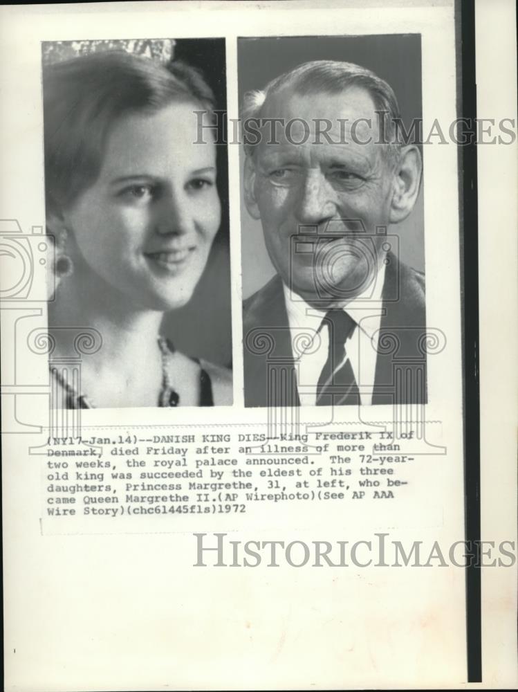 1972 Press Photo King Frederik IX and daughter Princess Margarette - Historic Images