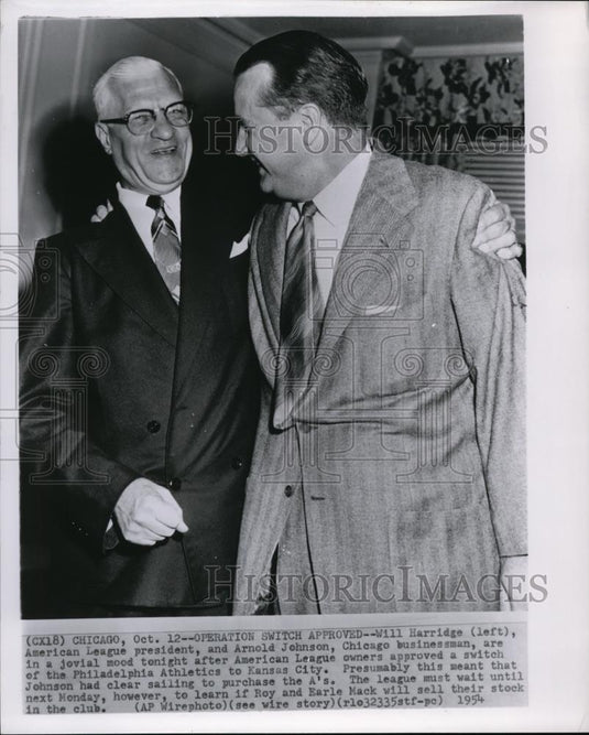 1954 Press Photo Will Harridge and Arnold Johnson of American League. - Historic Images
