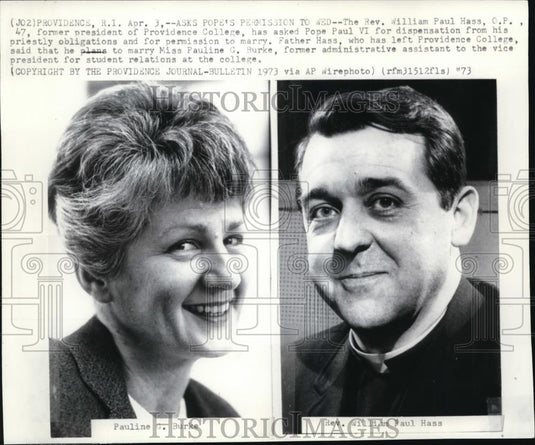 1973 Press Photo Rev. William Paul Hass asked Pope Paul Vi - Historic Images
