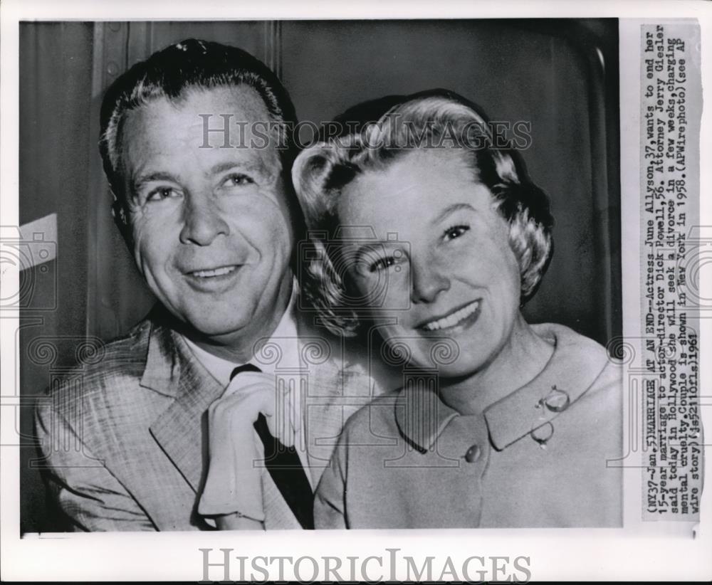 1961 Press Photo Actress June Allyson with actor director husband Dick Powell - Historic Images