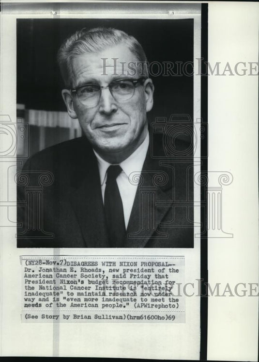 1969 Press Photo Dr. Jonathan Rhoads, new president of American Cancer Society - Historic Images