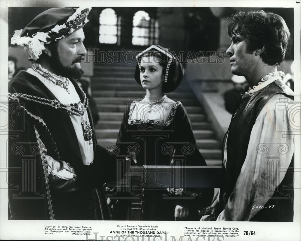 1970 Press Photo Richard Burton &amp; Genevieve Bryold in Anne of the Thousand Days - Historic Images