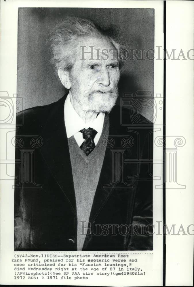 1972 Press Photo Ezra Pound dies at the age of 87 in Italy. - Historic Images