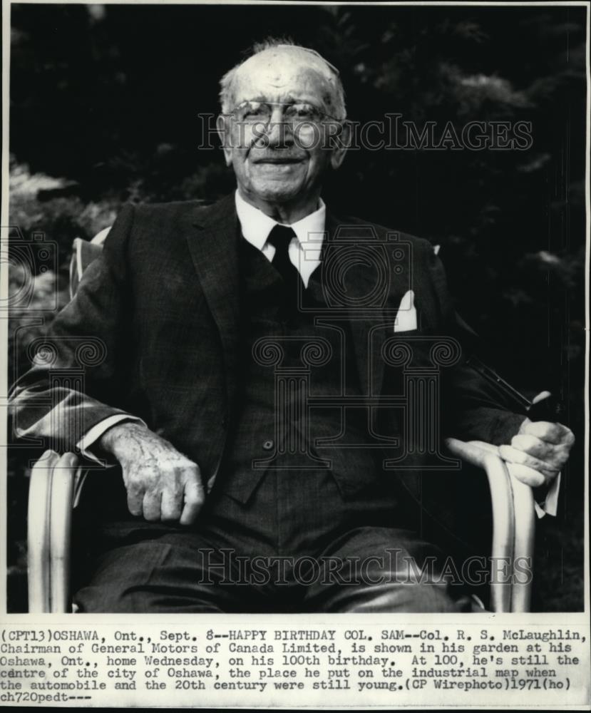 1971 Press Photo Col RS McLaughlin, Chairman of General Motors of Canada Ltd - Historic Images