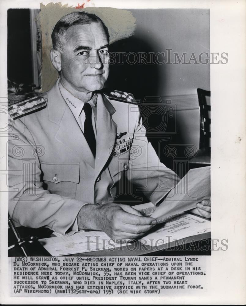 1951 Press Photo Admiral LyndeD.McCormick chief of Naval Operations - Historic Images