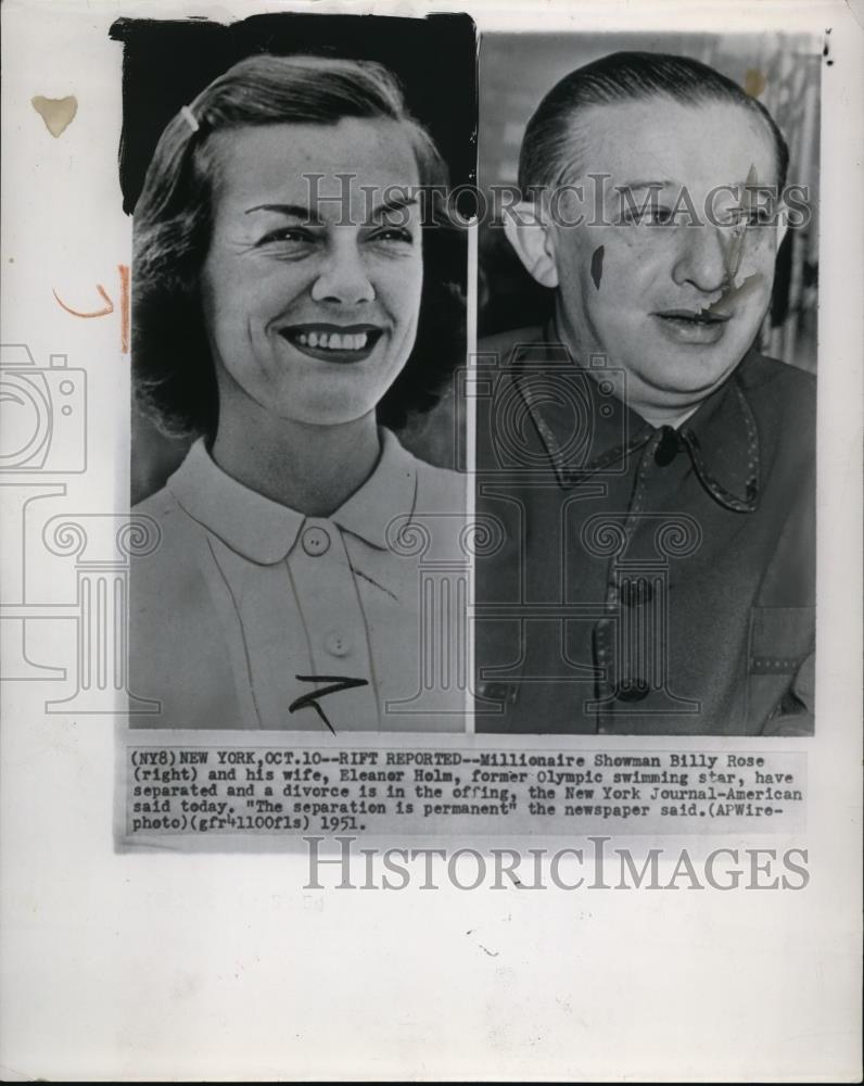 1951 Press Photo Billy Rose and Eleanor Helm Separated and Divorce - Historic Images