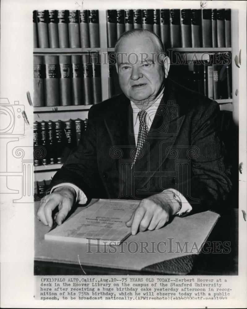 1949 Press Photo Hoover is 75 years old today - Historic Images