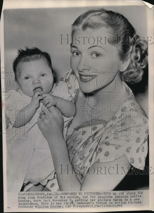 1949 Press Photo Joan Fontaine new daughter, Deborah Leslie Dozier,first picture - Historic Images