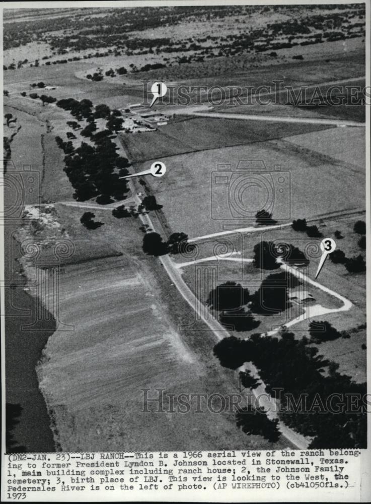 1973 Press Photo The aerial view of the former Pres. Johnson&#39;s ranch - Historic Images