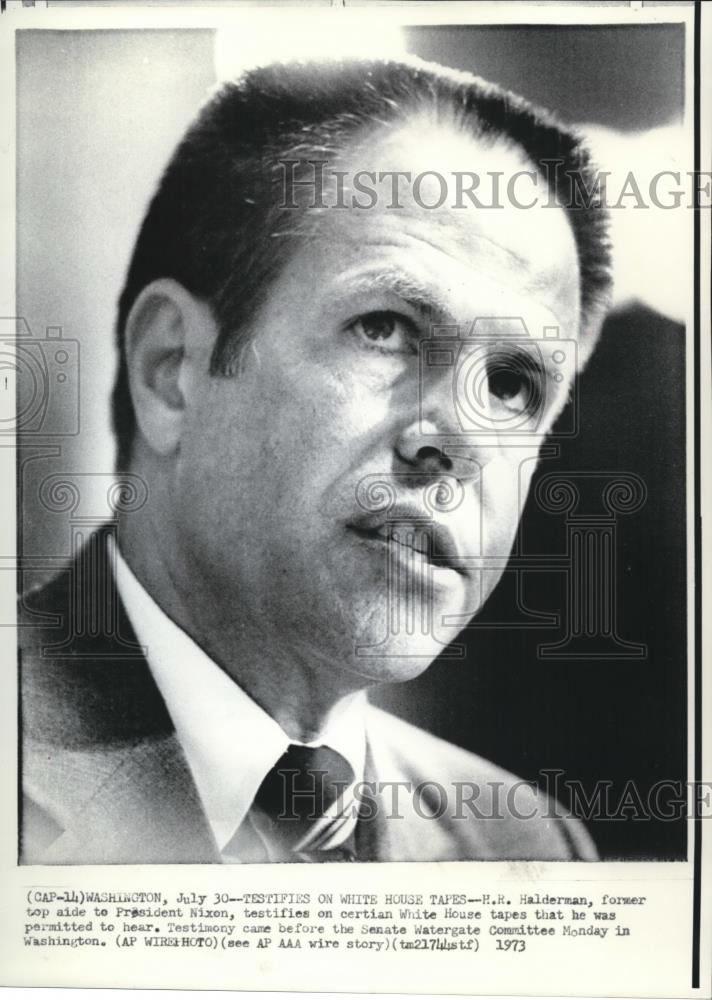 1973 Press Photo H.R. Haldeman testifies on White House Tapes in Washington - Historic Images