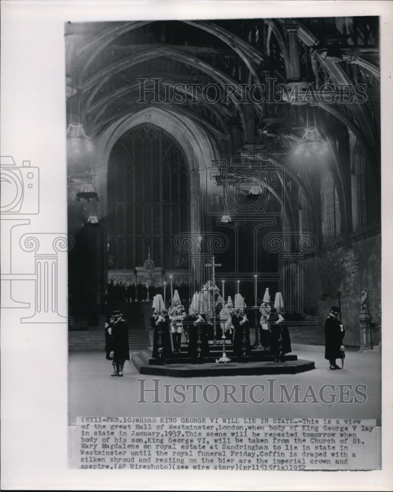 1952 Press Photo The view of the great Hall of Westminster, London when the body - Historic Images