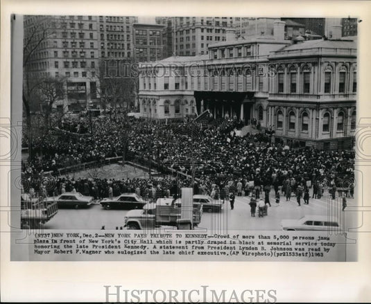 1963 Press Photo The New York City Hall Draped in Black at Memorial Services - Historic Images