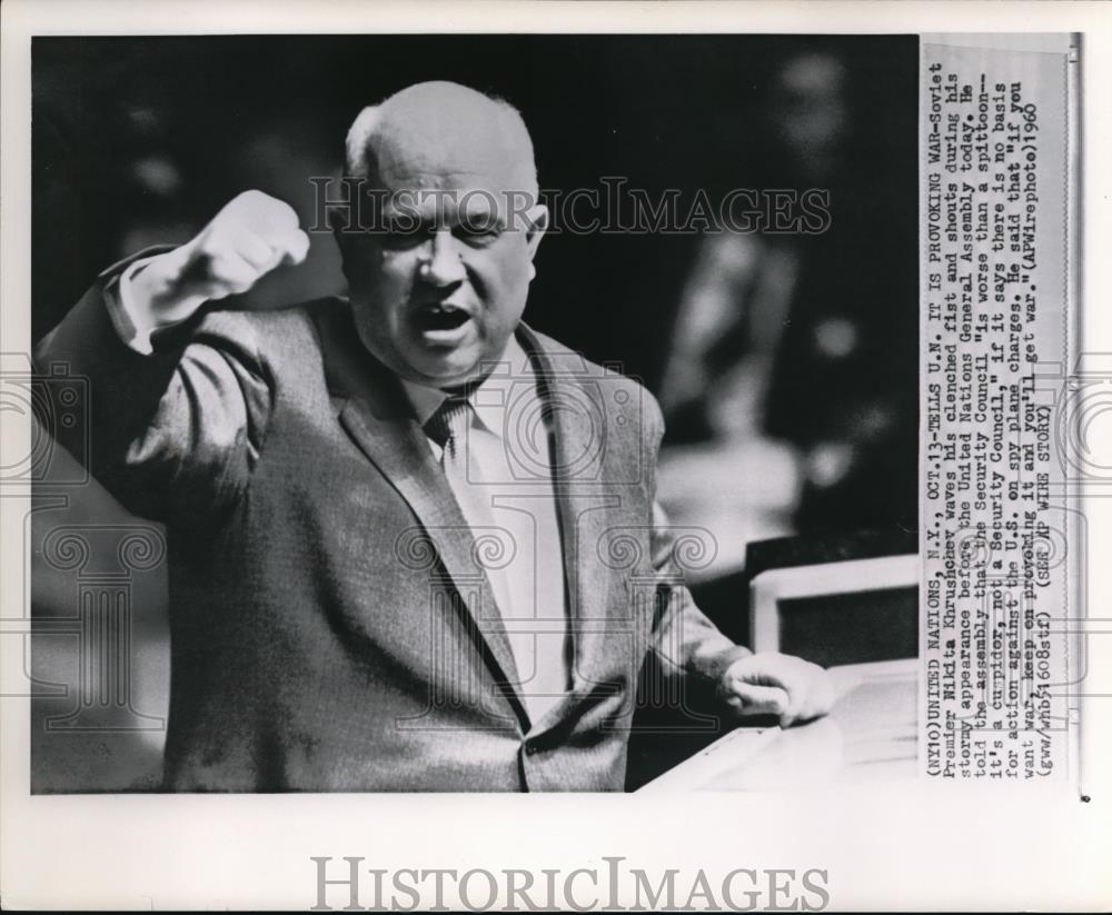 1960 Press Photo Krushchev tells U.N. that the Security Council provoking war - Historic Images