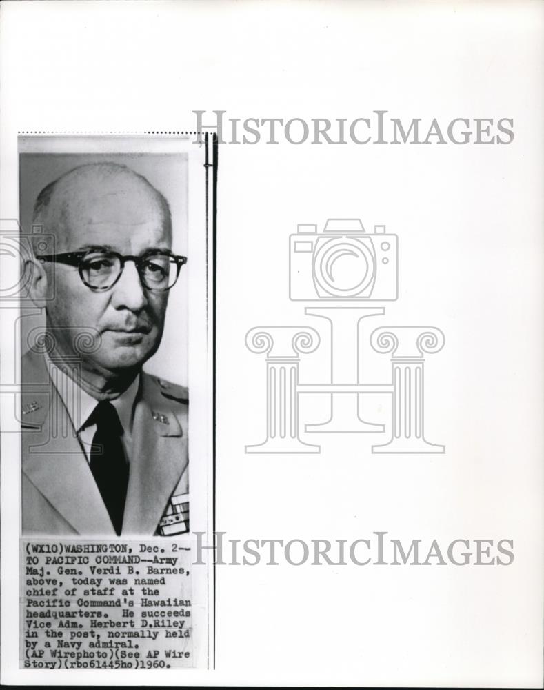 1960 Press Photo Army Major general Verdi B. Barnes, Pacific Command chief - Historic Images