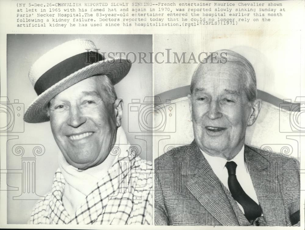 1972 Press Photo French entertainer Maurice Chevalier at Paris Necker Hospital - Historic Images