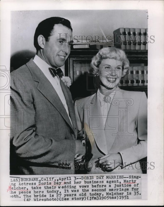 1951 Press Photo Doris Day and her business agent, Marty Melcher marry - Historic Images