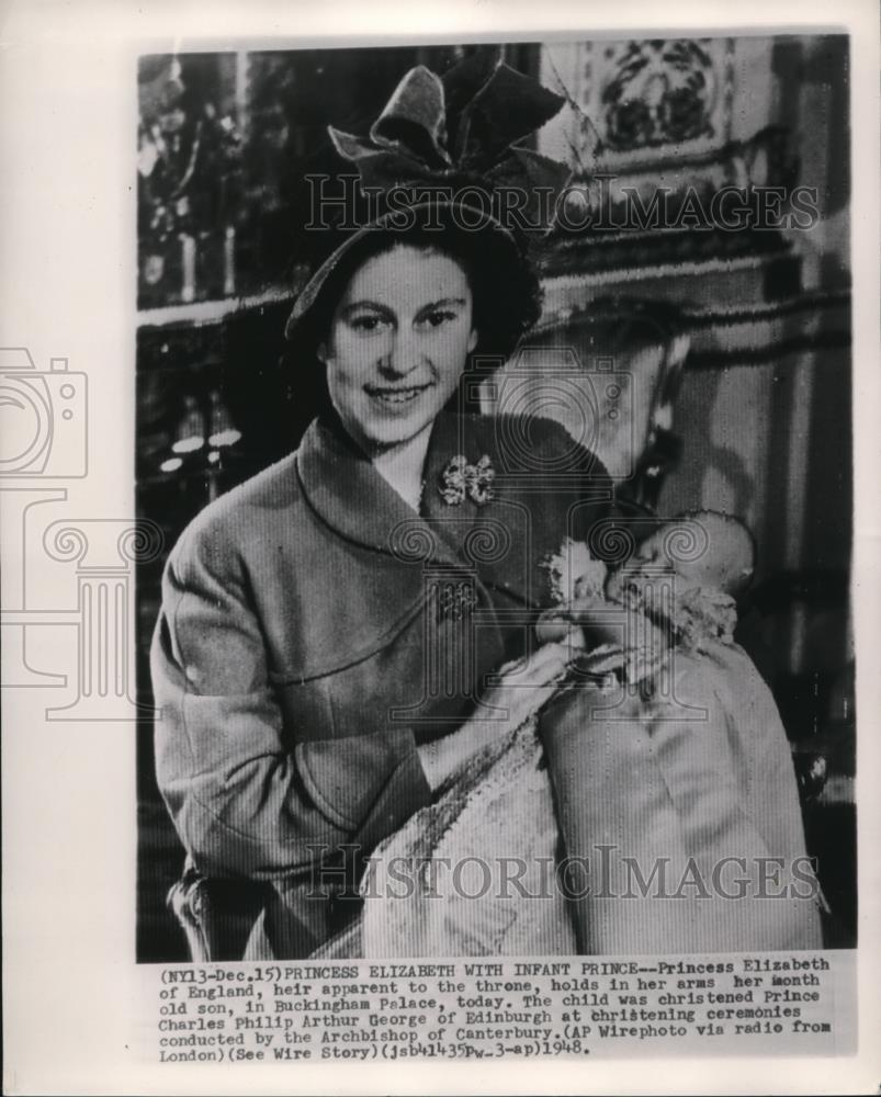 1949 Press Photo Princess Elizabeth with Prince Charles at Buckingham Palace - Historic Images