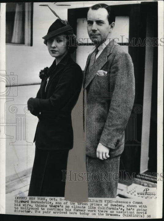 1936 Press Photo Count and Countess Sigvard Bernadotie in California - Historic Images