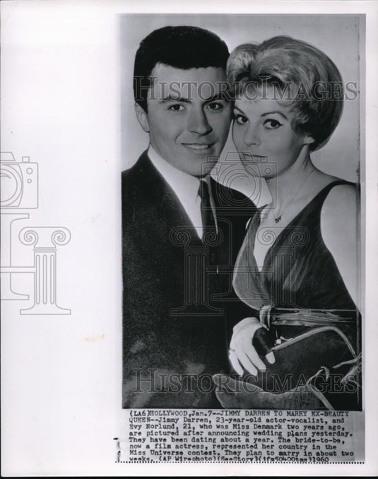 1960 Press Photo Jimmy Darren and Evy Norlund who was Miss Denmark 2 years ago - Historic Images
