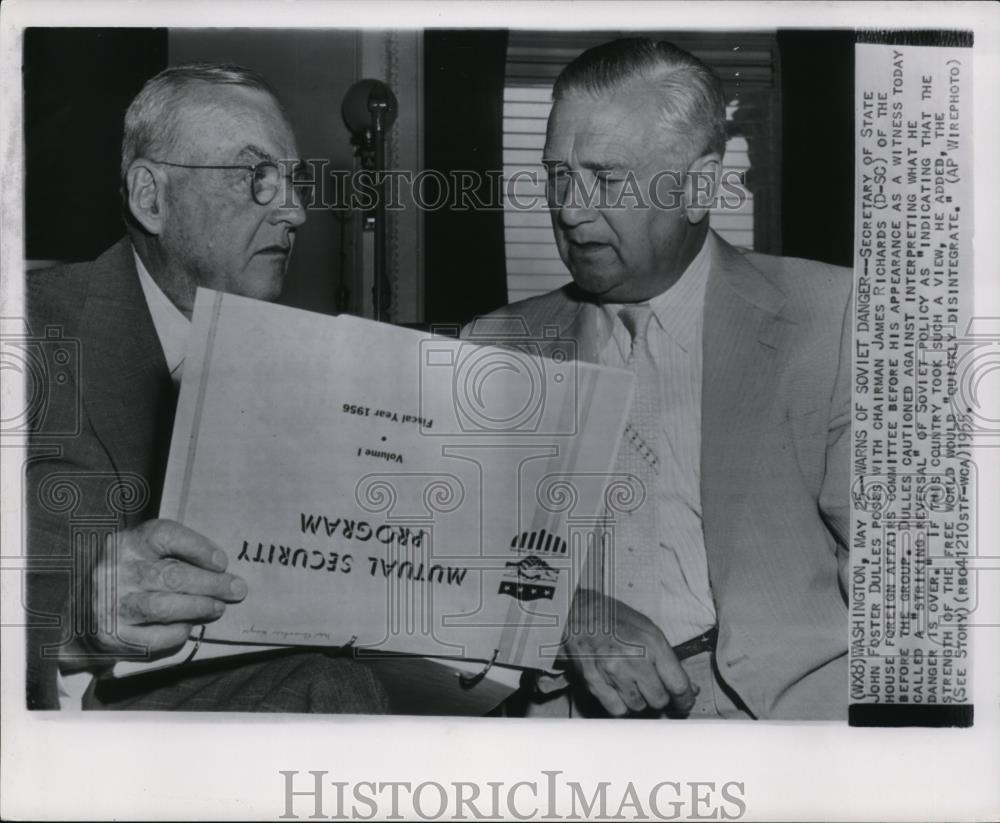 1955 Press Photo Secretary of State John Foster Dulles &amp; Chairman James Richards - Historic Images