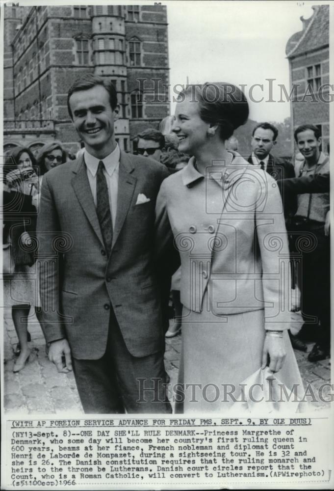 1966 Press Photo Princess Margrethe with Count Henri de Laborde de Monpazet - Historic Images