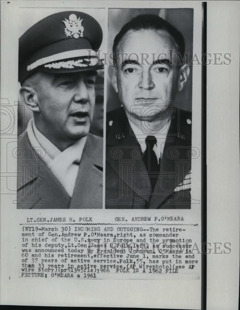 1967 Press Photo Retirement of Gen Andrew O&#39;Meara &amp; Promoted Lt Gen James Polk - Historic Images