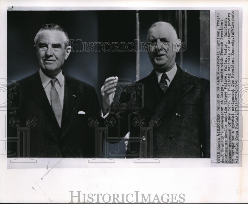 1961 Press Photo French President Charles de Gaulle and Avarell Harrman - Historic Images