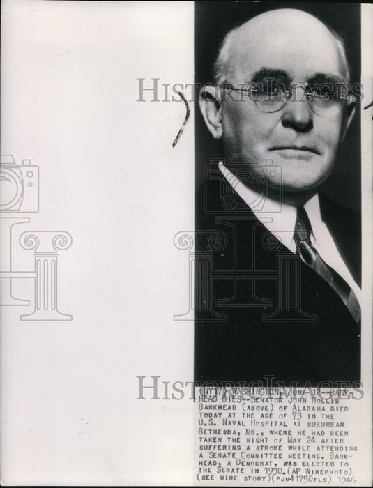 1946 Press Photo John Hollis Bankhead of Alabama - Historic Images