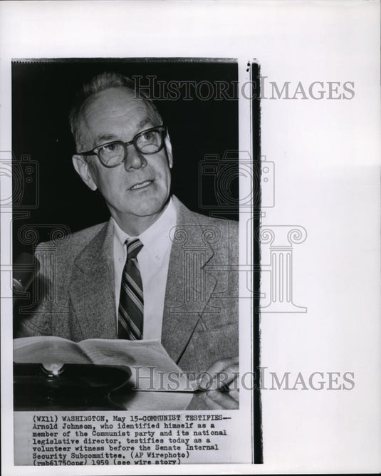 1959 Press Photo Arnold Johnson, who identified himself as a member of the - Historic Images