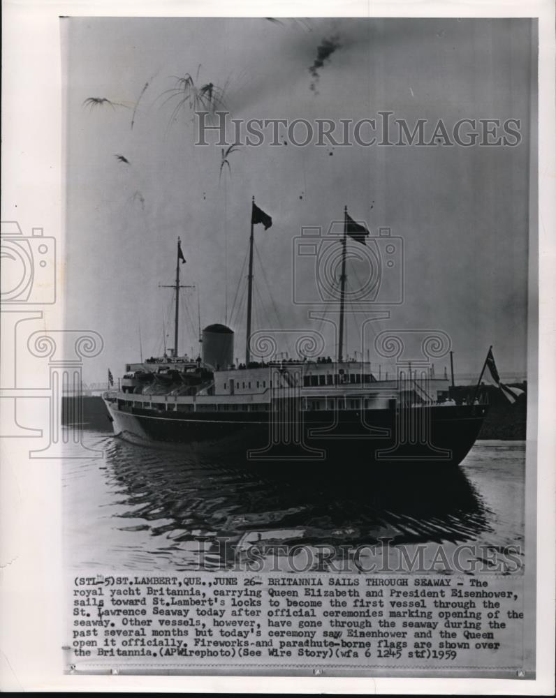 1959 Press Photo Royal yacht Britannia carrying Queen Elizabeth, Pres Eisenhower - Historic Images